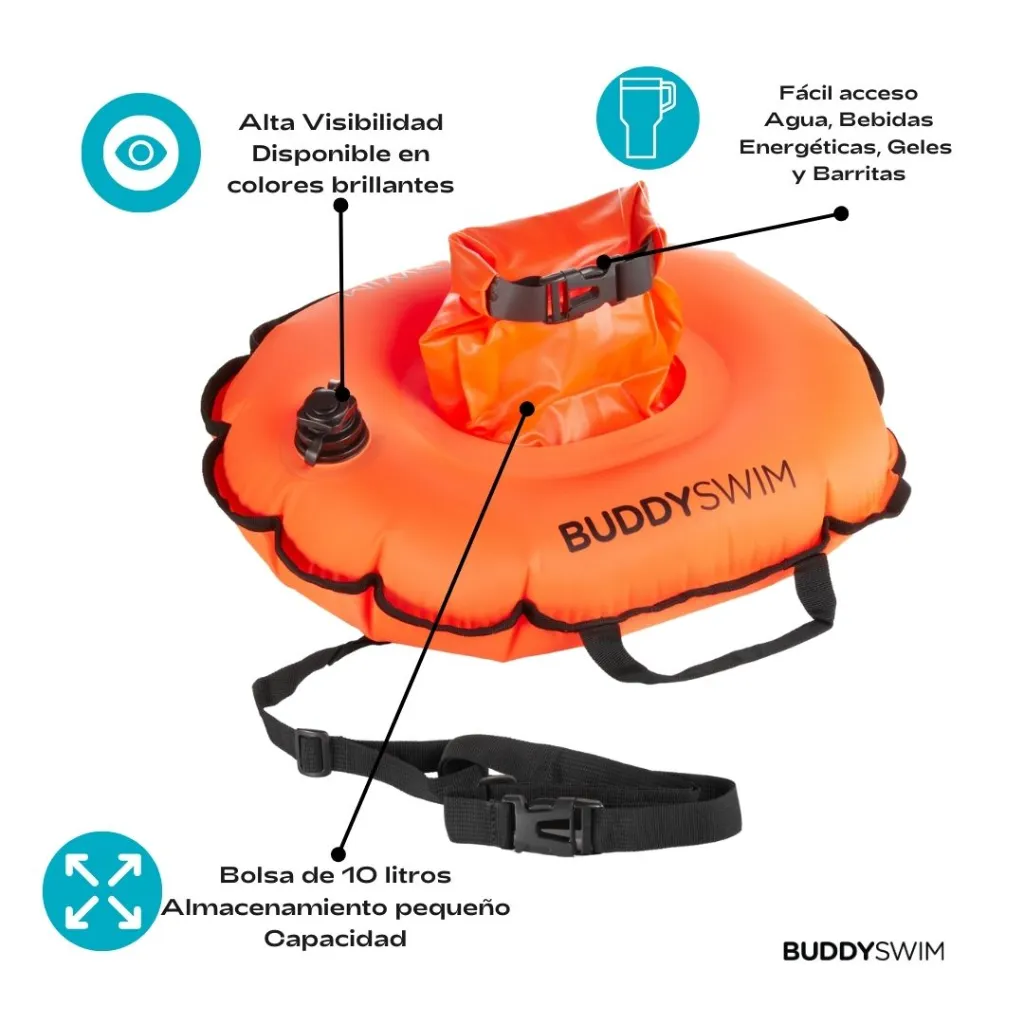 3_BL-05 Boya natación 10L impermeable para guardar pertenencias celular vaso doble valvula BuddySwim.webp