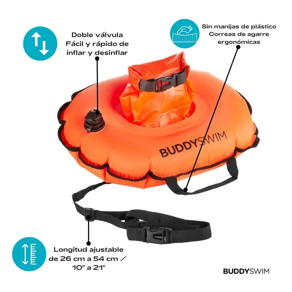 4_BL-05 Boya natación 10L impermeable para guardar pertenencias celular vaso doble valvula BuddySwim.webp