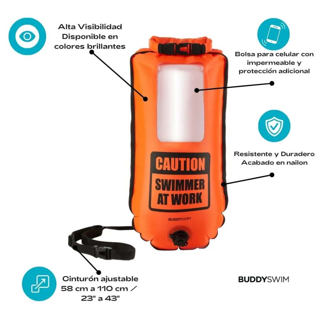 3_BL-12 Boya de Seguridad 28L BuddySwim para Natación con Funda Impermeable aprueba de agua para Celular Naranja.webp
