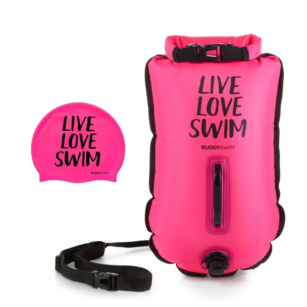 2_BL-13 Boya de Seguridad Impermeable con gorra de silicona 20L BuddySwim para Natación y Almacenamiento con gorra silicona Rosa.webp