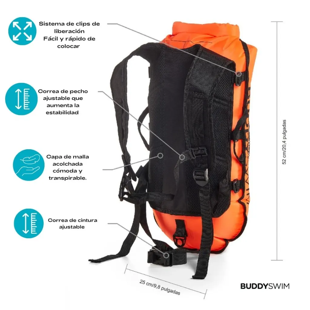 2_BL-22 Mochila Boya Impermeable 28L BuddySwim para Natación, Desmontable y Multifuncional Naranja.webp