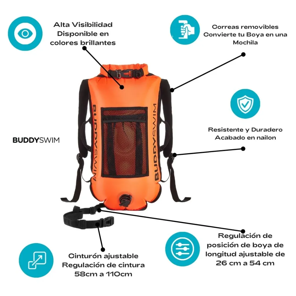 3_BL-22 Mochila Boya Impermeable 28L BuddySwim para Natación, Desmontable y Multifuncional Naranja.webp