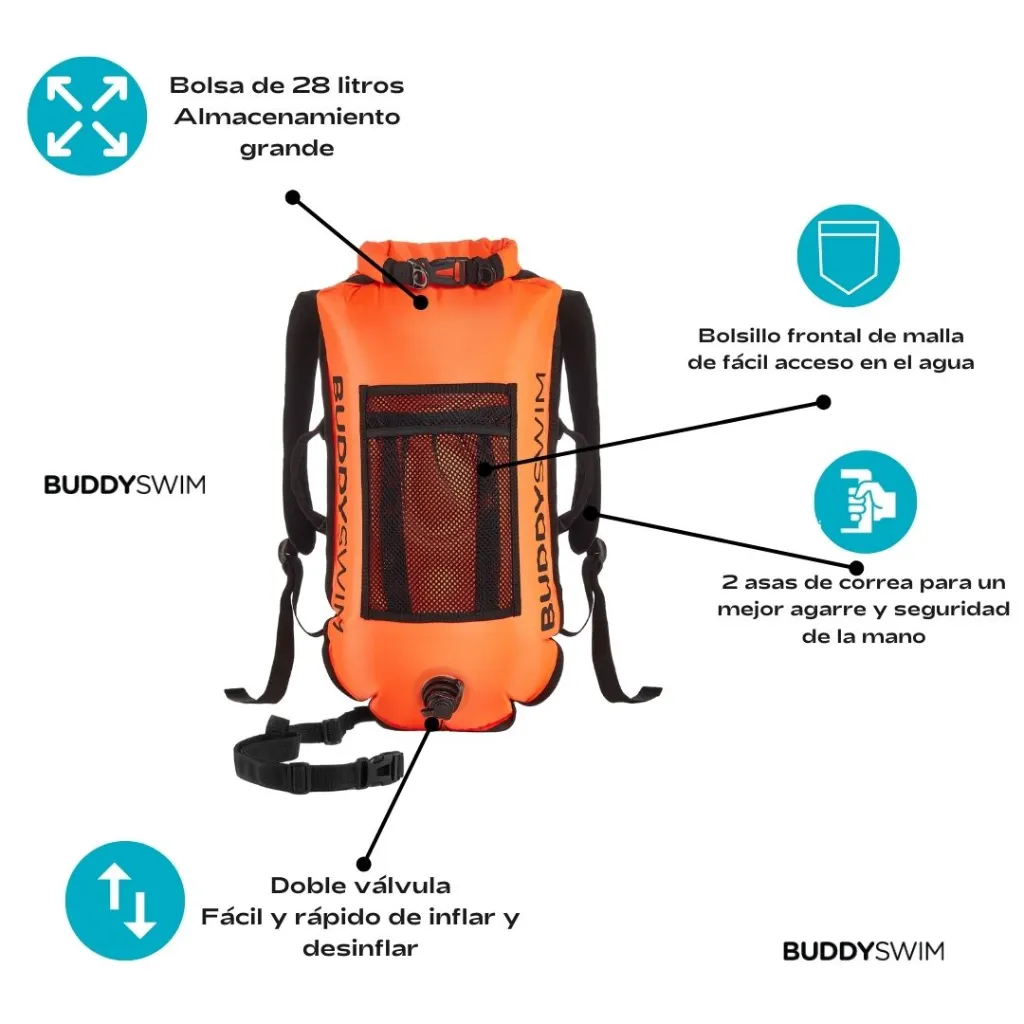 4_BL-22 Mochila Boya Impermeable 28L BuddySwim para Natación, Desmontable y Multifuncional Naranja.webp