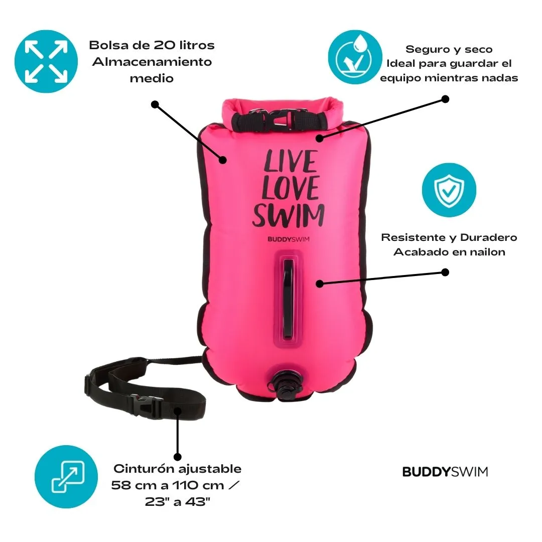 4_BL-13 Boya de Seguridad Impermeable con gorra de silicona 20L BuddySwim para Natación y Almacenamiento con gorra silicona Rosa (3).webp